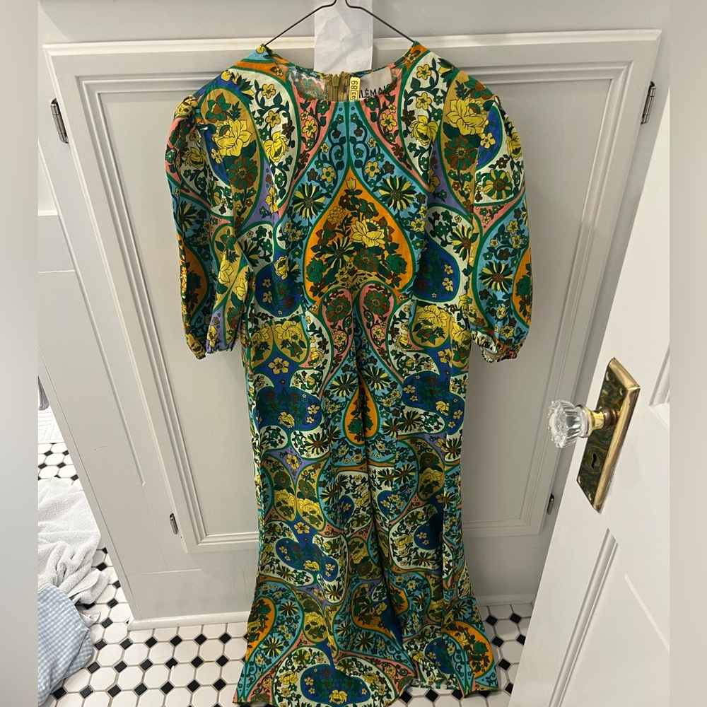 Alemais Green Blue Yellow Floral Midi Dress
